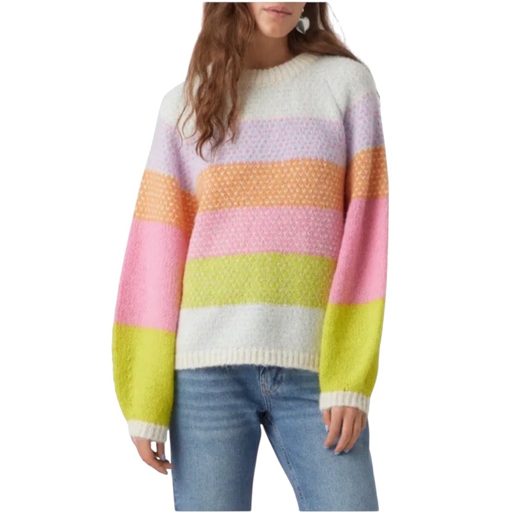 NWT Vero Moda Women’s‎ Cruz Rainbow Stripe Crewneck Sweater M Petite